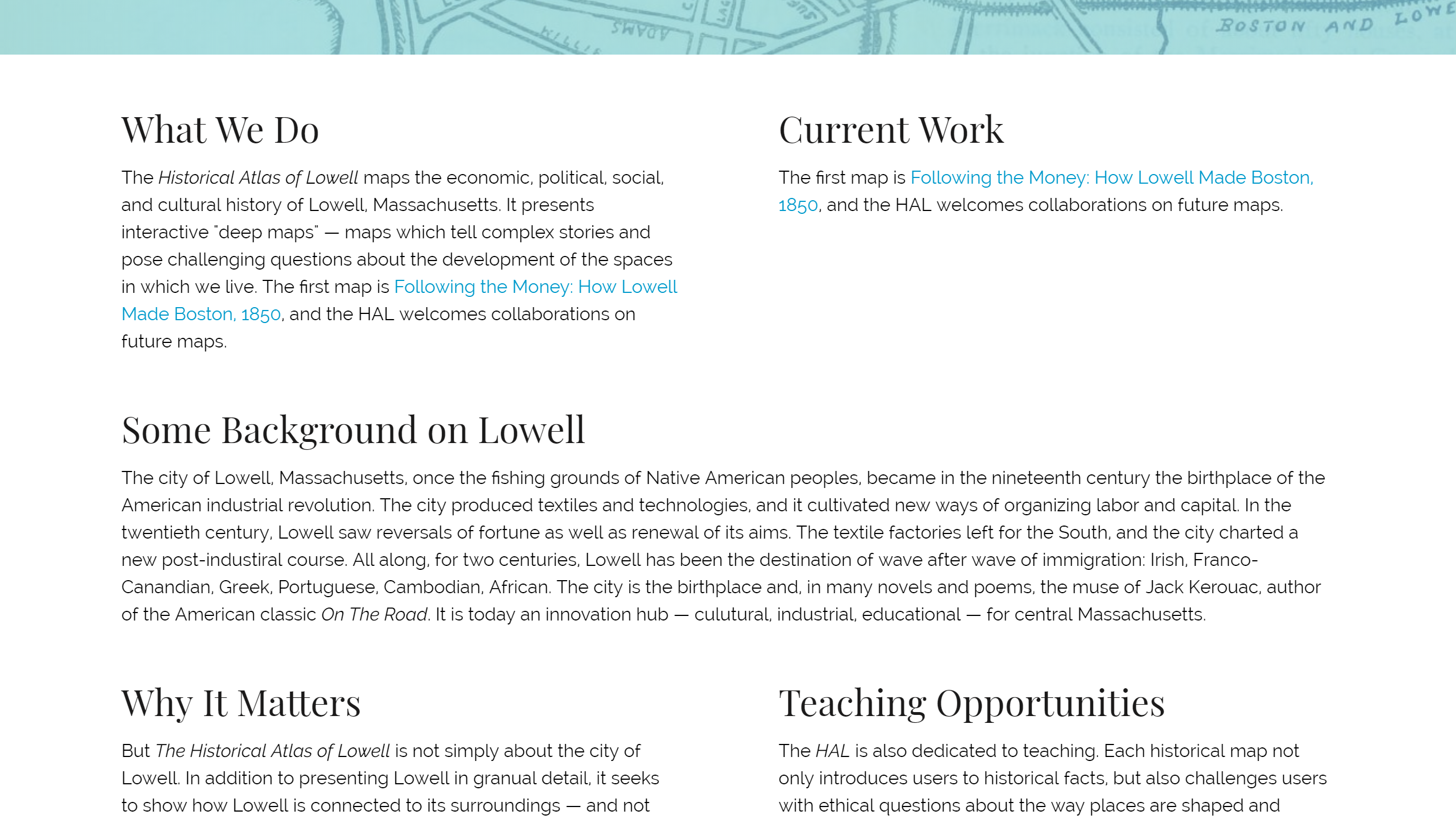 Mapping Lowell homepage - text