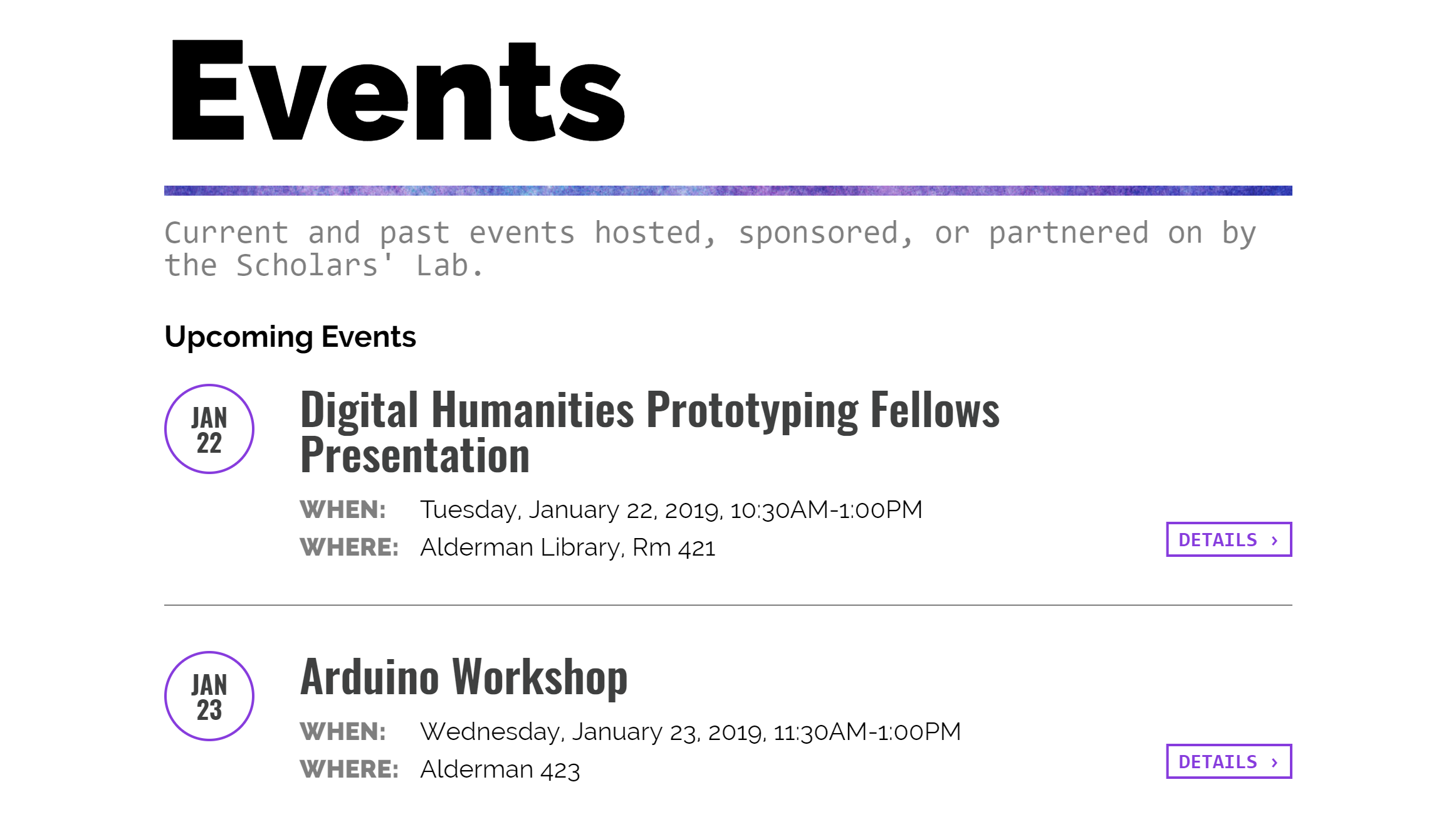 Scholars' Lab events page